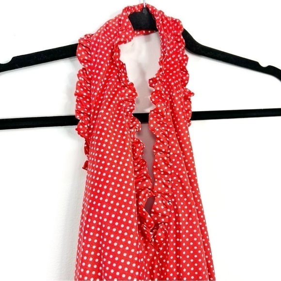 Vintage Red White Dot Ruffle Halter Maxi Dress - Picture 7 of 9